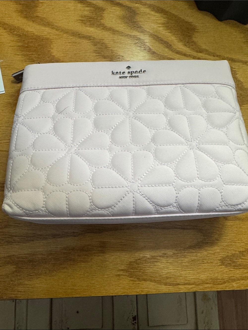 NWT Kate Spade cosmetic bag w/spade flower embroidered pattern in pale amethyst
